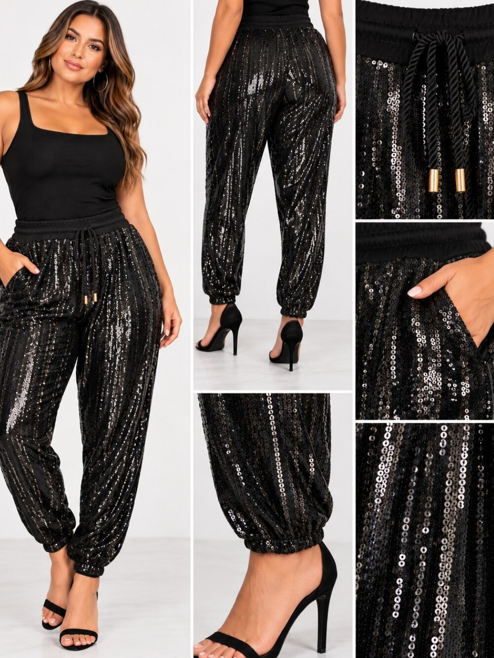 VENUS Black Sequin Pull-On Pants Plus Size 1X Glam Party